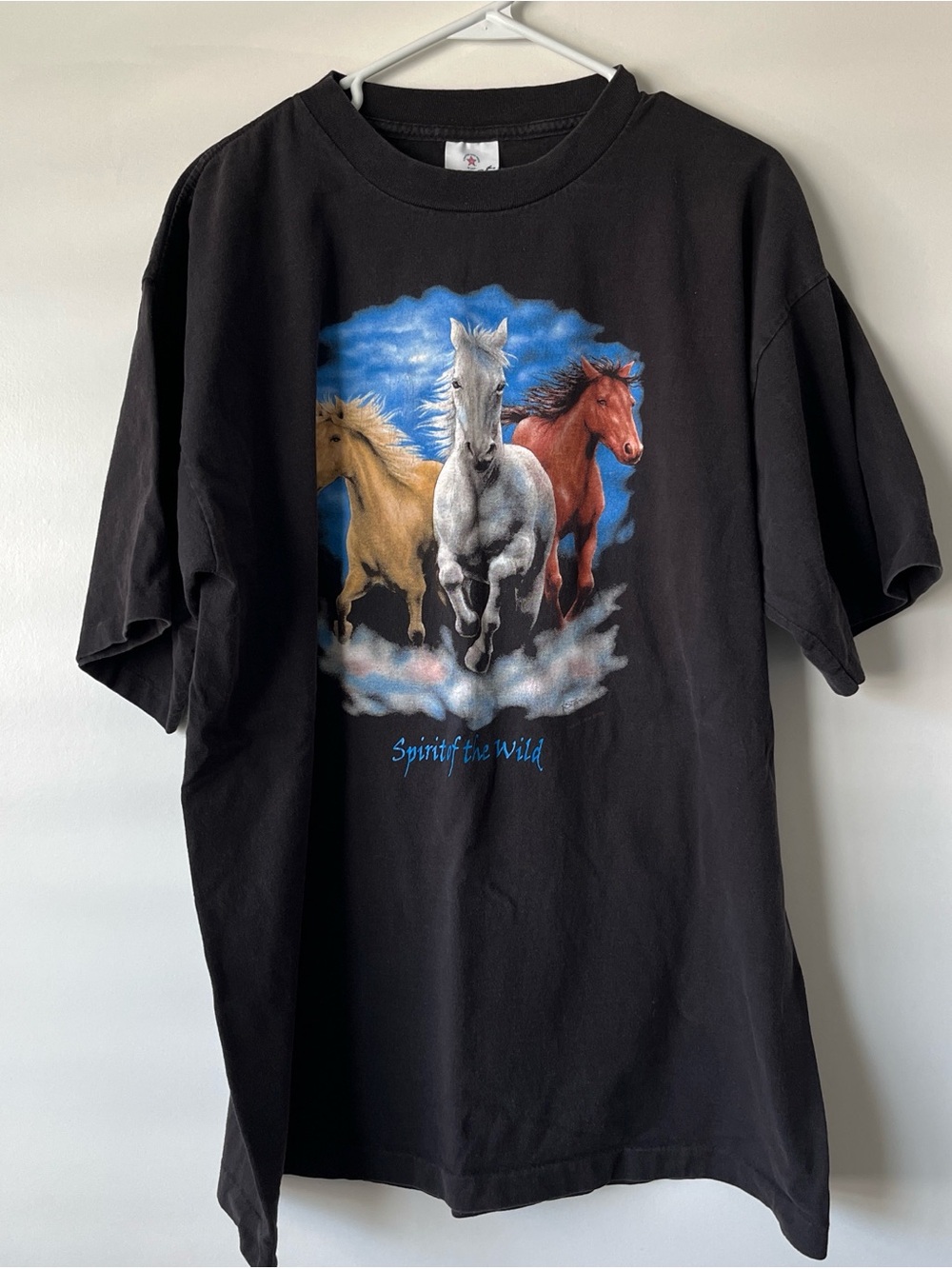 (SOLD) Vintage Black Graphic Tee with Running Horses - Spirit of the Wild